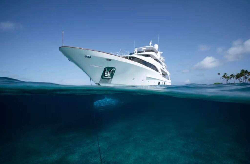 Yacht on the hook enjoying calm waters
